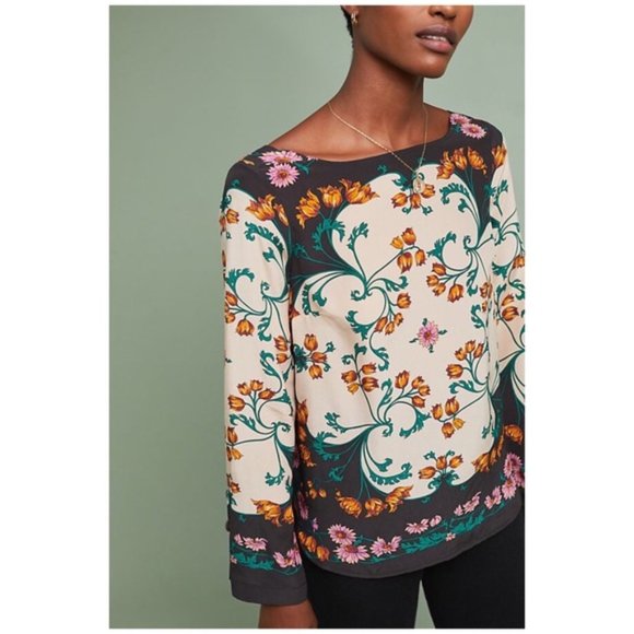 New Anthropologie Maeve Florence Floral Silk Top - Picture 7 of 8